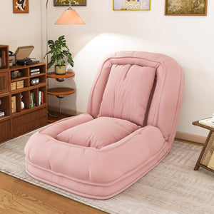 English Elm Upholstered Corduroy Floor Lounger Foldable Sofa Bed with 5 Reclining Positions Pink W2699P410741