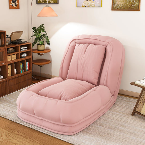 English Elm Upholstered Corduroy Floor Lounger Foldable Sofa Bed with 5 Reclining Positions Pink W2699P410741