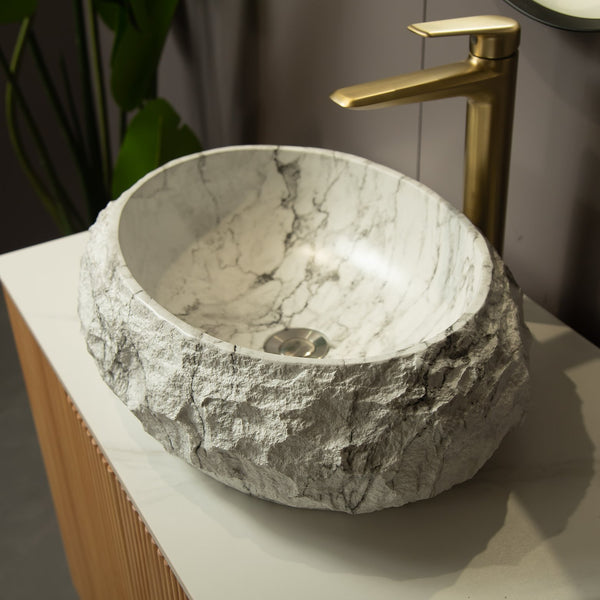 English Elm Luna 18" Bathroom Sink Irregular Oval Resin Vessel with Stone Pattern Artistic Durable Finish Ivory W2615P346504