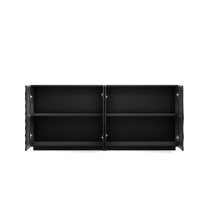 English Elm Buffet Sideboard with Wave Textured Doors Matte Black Sculptural Storage Cabinet W2263P353560