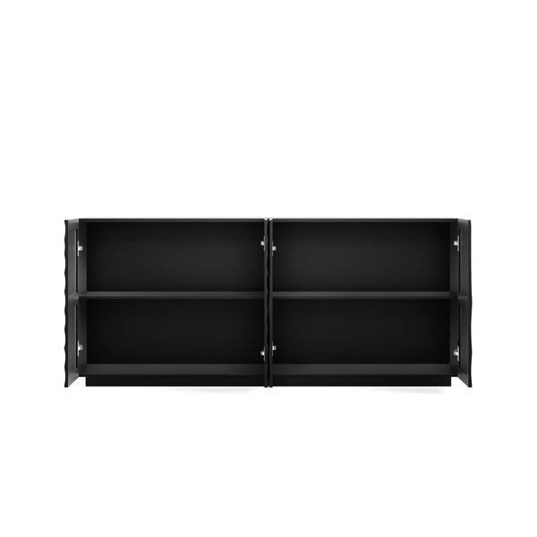 English Elm Buffet Sideboard with Wave Textured Doors Matte Black Sculptural Storage Cabinet W2263P353560