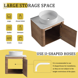 English Elm 24'' Wall-Mounted Bathroom Vanity With Stylish Ceramic Vessel Sink & Soft-Close Door For Small Spaces W999S00392