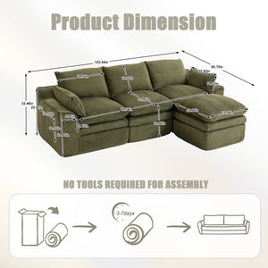 English Elm L Shaped Corduroy Modular Sectional with Cloud Cushions Footstool and Lumbar Pillows Emerald W395S00139