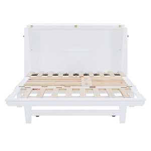 English Elm Murphy Queen Wall Bed with Frosted Glass Cabinet Facade Gold Legs Pine Frame White N820S00028K