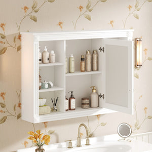 English Elm 42'' Wall Mount Medicine Cabinet White Mdf Mirror Door Six Open Shelves Towel Rod N710P363544K