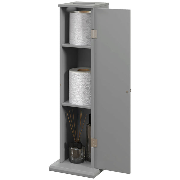 English Elm HOMCOM Modern Corner Toilet Paper Tower Cabinet with Hidden Screw Design and Magnetic Door Lock Gray W2225P217010