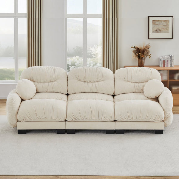 English Elm Pleated Chenille Three Seater Modular Sofa with Ergonomic Foam and Curved Armrests Beige W5656S00040