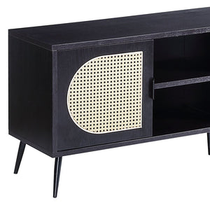 English Elm Black TV Stand Rattan Accent with Metal Legs, 4 Shelves & 2 Doors for Sleek Storage and Display (98) B062P209413