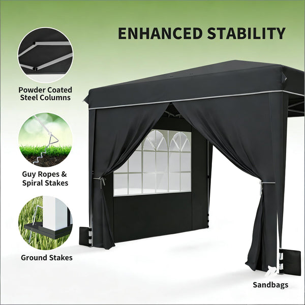 English Elm Convenient Pop up Canopy 10x10 Steel Frame Upf50 Oxford Roof with Sidewalls Included Black,White T3971P454703