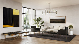 Sunpan Bellevue Lounge Chair - Elegant Upholstered Design with Antique Brass Frame and Unique Textures Abbington Black / Bravo Black