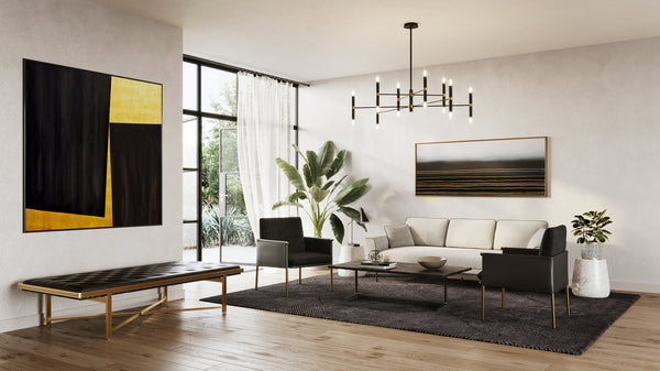 Sunpan Bellevue Lounge Chair - Elegant Upholstered Design with Antique Brass Frame and Unique Textures Abbington Black / Bravo Black