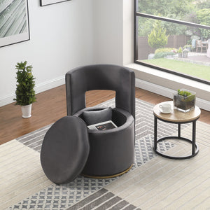 English Elm 360° Swivel Accent Chair with Hidden Storage Velvet Curved Seat and Gold Metal Base for Room Comfort Gray W1420P143736