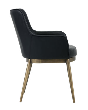 Sunpan Franklin Dining Armchair - Elegant Barrel Back Design with Antique Brass Frame for Modern Spaces Vintage Black