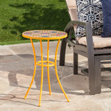 Christopher Knight Home® - Noble House - Barnsfield Outdoor Yellow Ceramic Tile Side Table with Iron Frame