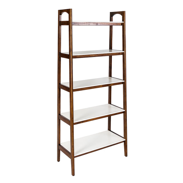 JLA Home Madison Park - Shelf Mid-Century Two-Tone Bookcase with Open Shelves, Pecan & Off-White Finish, Versatile Storage MP138-0128