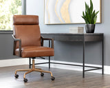 Collin Office Chair - Brushed Gold, Brown, Shalimar Tobacco Leather 110542  Sunpan