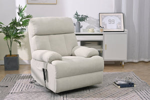 English Elm Oversized Power Lift Recliner Chair with Remote Control, Spacious Fabric Seat and Side Pocket for Comfort and Support Light Gray W1028P261273