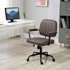 English Elm Vinsetto Light Brown Microfiber Office Chair With Adjustable Height, Tilt Function & Swivel Wheels W2225P217511-GIGA
