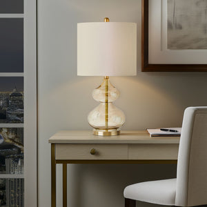 JLA Home 510 Design - Curved gourd glass table lamps set of 2 with stacked sculptural bases, brushed gold accents, white shades, LED bulbs 5DS153-0014