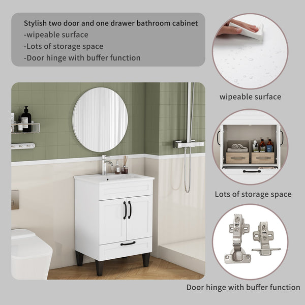 English Elm 24-Inch Modern Bathroom Vanity Cabinet With Sink Combo, Soft Close Doors, Customizable Design, White W3151S00060