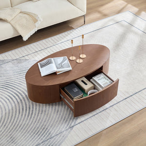 English Elm Modern Oval Coffee Table Matte Finish Mdf Frame with Storage Drawer for Living Room Dark Walnut W2085P384570