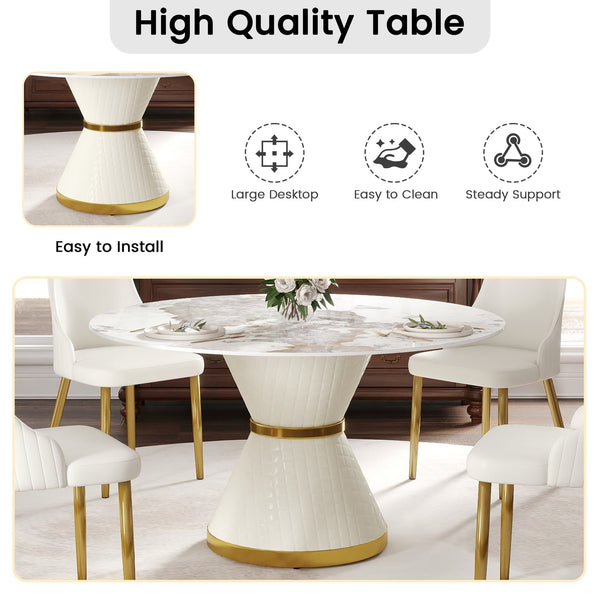 English Elm 53.15"Modern 53.15" Modern Round Dining Table With Sintered Stone Top, Iron Base, Seats 6 - Stylish & Durable W1535S00613