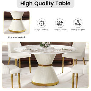 English Elm 53.15"modern Sintered Stone Round Dining Table Seats 6 with Sculptural Steel Pedestal W1535S00628