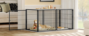 English Elm Large Iron Wire Dog Kennel with Top Cover Modular Indoor Pet Enclosure Matte Black W1820P456878