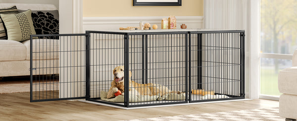 English Elm Large Iron Wire Dog Kennel with Top Cover Modular Indoor Pet Enclosure Matte Black W1820P456878