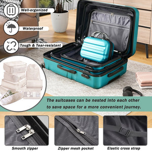 English Elm Hardshell Abs Four Piece Luggage Set with Spinner Wheels Tsa Lock Packing Cubes Blue N730P262653D