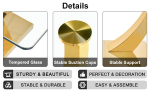 English Elm Large Tempered Glass Dining Table Seats Eight with Gold Plated Stainless Steel Base W1512S00192
