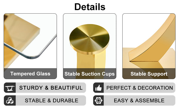 English Elm Large Tempered Glass Dining Table Seats Eight with Gold Plated Stainless Steel Base W1512S00192