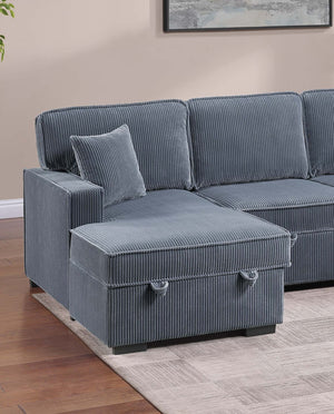 English Elm Chocolate Corduroy Sectional Sleeper Sofa with Dual Storage Chaises for Living Rooms Dark Gray B011S02168