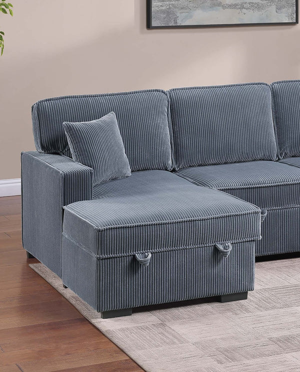 English Elm Chocolate Corduroy Sectional Sleeper Sofa with Dual Storage Chaises for Living Rooms Dark Gray B011S02168