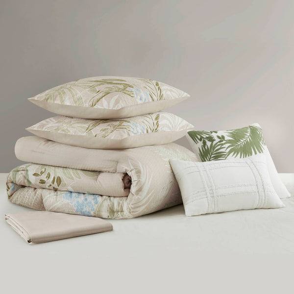 English Elm 6-piece Cal King Cotton Dobby Coastal Comforter Set with Embroidered Throw Pillows B035P463270