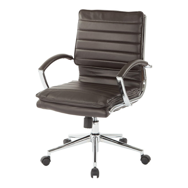 OSP Home Furnishings High Back Executive Office Chair Faux Leather Ergonomic Seat with Chrome Arms and Lumbar Support Mid SPX23591C-U1