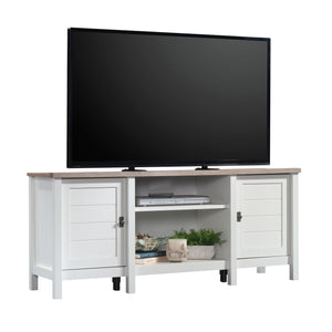 English Elm Credenza, Stylish White Finish Media Stand With Adjustable Shelves For Modern Storage Solutions B356P402675