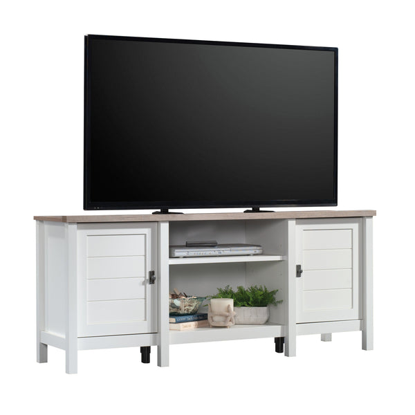 English Elm Credenza, Stylish White Finish Media Stand With Adjustable Shelves For Modern Storage Solutions B356P402675