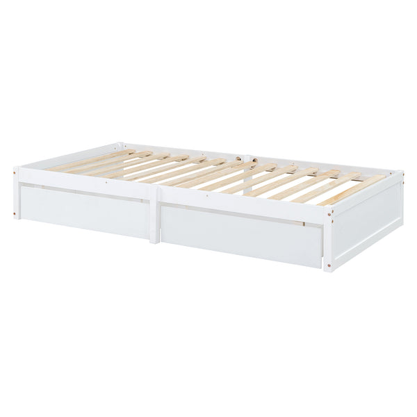 English Elm Twin Pinewood Daybed with Fence Guardrails Two Storage Drawers and Split Floor Bed White LP200881AAK