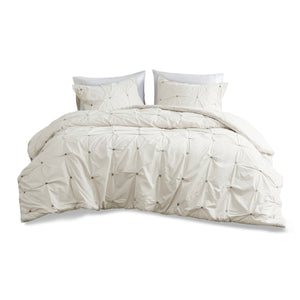 English Elm Full/Queen Masie 3-Piece Elastic Embroidered Cotton Duvet Cover Set with Antimicrobial, Button Closure and Corner Ties for Secure, Fresh Comfort B03596515