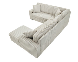 English Elm 122 Plush U-Shape Sectional Sofa Bed with USB Ports, Hidden Storage Chaise & Spacious Armrest Comfort khaki W1417S00080