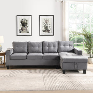 English Elm Sectional PU Sofa Set with L-Chaise, Built-In Cup Holders, Thick Foam Cushions, Modern 4-Seater Comfort Grey 60.62 L x 29.52 W x 13.78 H W2297S00017