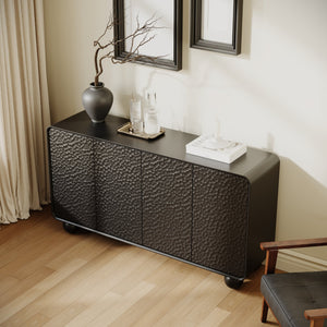 English Elm 59'' Sculptural Sideboard with Honeycomb Doors Sphere Legs and Generous Storage Space W2263P426699