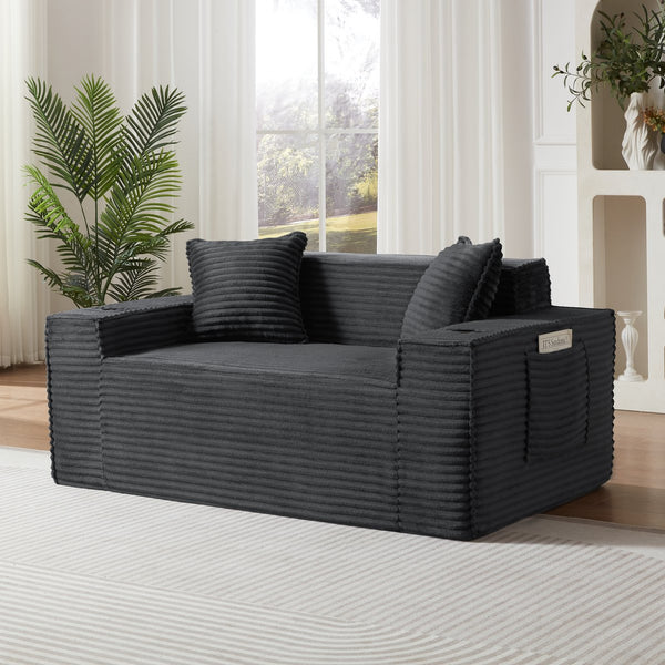 English Elm 2seater Corduroy Sofa Pocket Spring Cushioning No Assembly Compact Apartment Lounge Dark Gray W3396P434755