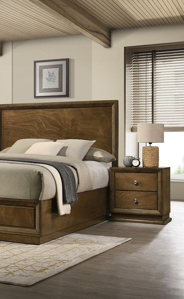 English Elm Walnut Transitional Twin Bed 3-Piece Set With 2 Nightstands - Stylish Bedroom Furniture Ensemble B2741S00219-GIGA