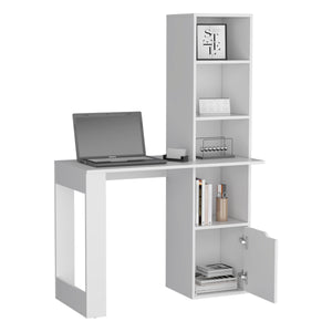 English Elm Iowa Writing Desk with Open 4-tier Shelving and Cabinet for Small Home Offices B200P188863