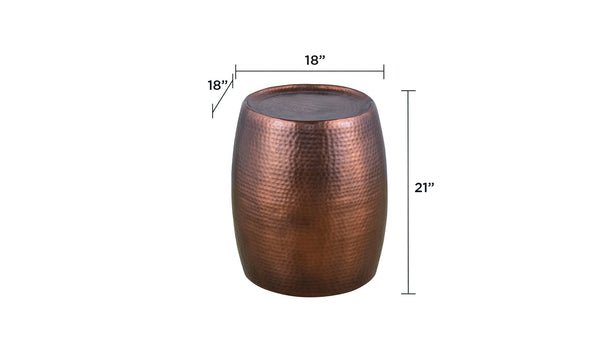 English Elm ET501 Hand-Hammered Drum End Table 21" Height — Textured Aluminum Accent Nightstand with Luxe Finish Copper B009P298420