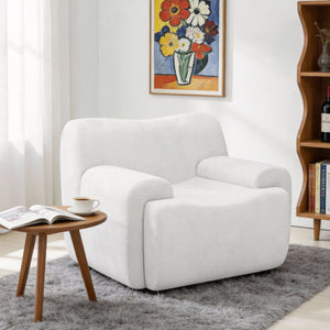 English Elm Wide Chenille Accent Chair Oversized Cozy Seat for Bedroom Living or Studio Spaces Beige W5385P433247