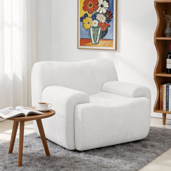 English Elm Wide Chenille Accent Chair Oversized Cozy Seat for Bedroom Living or Studio Spaces Beige W5385P433247