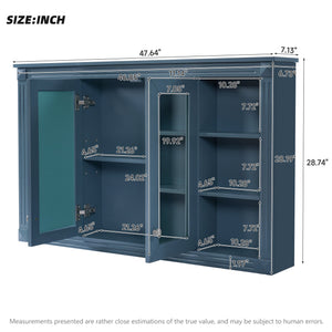 English Elm 47 Inch Wall Mounted Medicine Cabinet with Mirror Open Shelving and Adjustable Storage N710P363550C